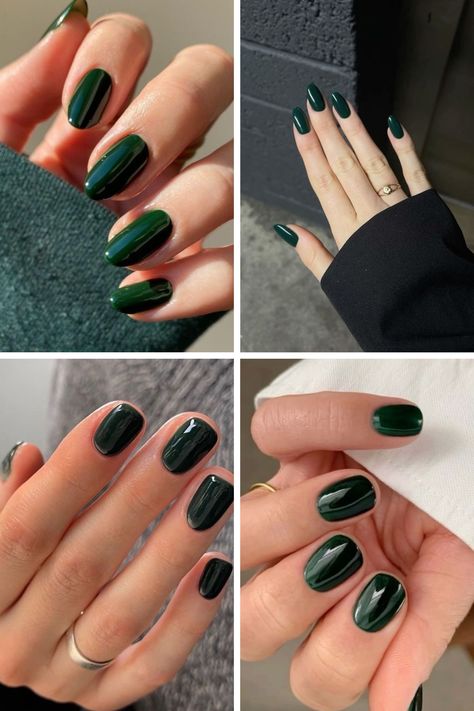 Dark Green Squoval Nails, Dark Green Round Nails, Dark Green Oval Nails, Green Oval Nails, Forest Green Nails, Squoval Nails, Fantastic Shoes, Green Oval, Round Nails