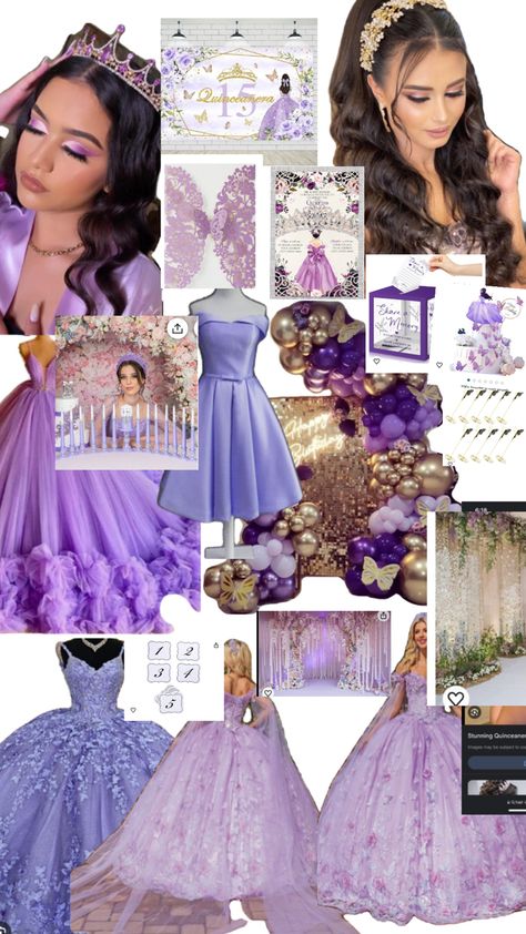 Purple Quinceanera Ideas, Lavender Quince, Gold Quince Dress, Baby Blue Quinceanera, Purple Quince, Sweet 15 Party Ideas, Quince Dress, Sweet 15, Quince Dresses