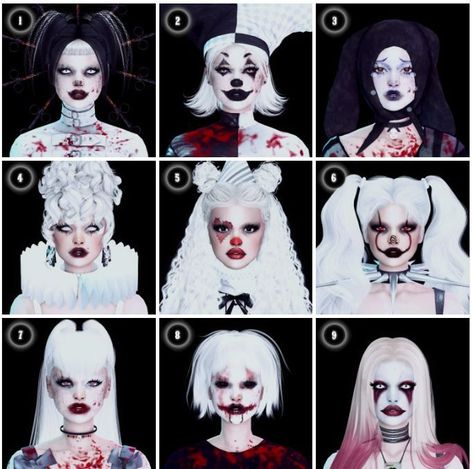 The Sims 4 Cc Clown Makeup, Sims 4 Goth Face Paint, Sims Clown Cc, Sims 4 Juggalo Cc, Sims 4 Clown Makeup Cc, Clowncore Sims 4 Cc, Sims 4 Cc Halloween Make Up, Ts4 Doll Cc, Sims 4 White Face Paint