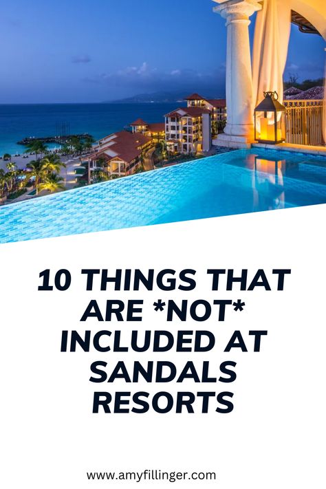 10 things that aren't included at Sandals Resorts. Sandals is one of the best all-inclusive, adults-only resorts out there, but what is NOT included at Sandals Resorts? Spoiler Alert: Not much! Here is a list of what isn't included at Sandals resorts #sandalsresorts #sandalshoneymoon #sandalsvacation #sandalstravelagent #whatisntincludedatsandals Sandals Resort Packing List, Sandals Resort, Sandals Vacation All Inclusive, Sandals Resorts All Inclusive, Sandals Resort Tips, Sandals South Coast Jamaica, Sandals Resort Wedding, Secrets Resorts All Inclusive, Tips For All Inclusive Resorts