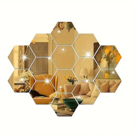 3d Acrylic Mirror Wall Sticker Hexagonal Self adhesive Wall - Temu Denmark Golden Mirror Wall, Hexagon Mirror Wall Decor, Wall Stickers For Bedroom, 3d Mirror Wall Stickers, Hexagon Mirror, Mirror For Wall, Dance Rooms, Stars Wall Decor, Luxury Mirror