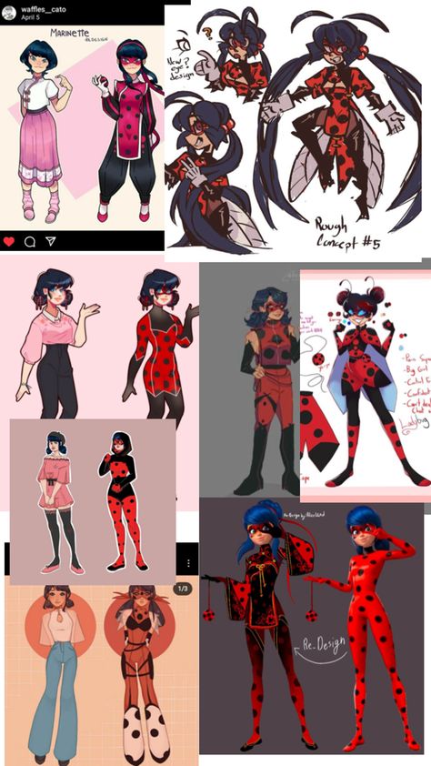 A college to help with Marinette redesigns Ladybug Redesign, Ladybug Outfits, Marinette Ladybug, Creepypasta Cute, Miraculous Ladybug, Character Design Inspiration, Design Inspo, Art Inspo, Character Design