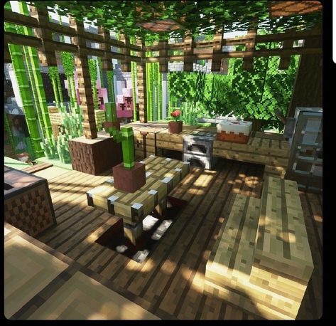 Minecraft Sunroom, Minecraft Deck Ideas, Minecraft Patio, Jardin Zen Interior, Minecraft Jungle House, Minecraft Garden, Rumah Minecraft Sederhana, Minecraft Interior, Minecraft Structures