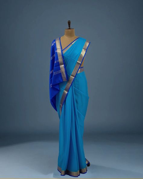 Introducing Collection Vasundare!!! Drape yourself with this exquisite lightweight pure crepe saree from the House of Inara Looms. Color: Light-blue & Royal-blue contrast Color Disclaimer: Product color may slightly vary due to professional lighting conditions and the color calibration of the digital LED devices. DM us to know more. [Inara Looms, Saree, Sari, Sarees, Saris, Crepe, Chiffon, Crepe Saree, Chiffon Sarees, ಸೀರೆ, साड़ी, చీర, சேலை, സാരി, Traditional Sarees, Pure Silk Saree, Pu... Royal Blue Silk Saree Contrast Blouse, Silk Saree Contrast Blouse, Royal Blue Silk Saree, Saree Contrast Blouse, Blue Contrast Color, Saree Chiffon, Blue Silk Saree, Chiffon Sarees, Crepe Saree