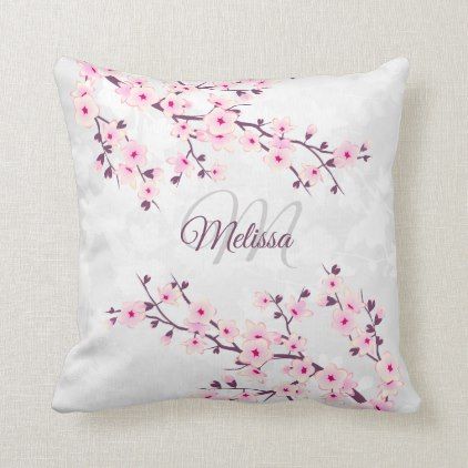 Pink Stripes Background, Cherry Blossom Decor, Monogram Throw Pillow, Cushion Cover Designs, Sakura Cherry Blossom, Japanese Interior, Personalized Pillows, Throw Pillow Sizes, Modern Gift