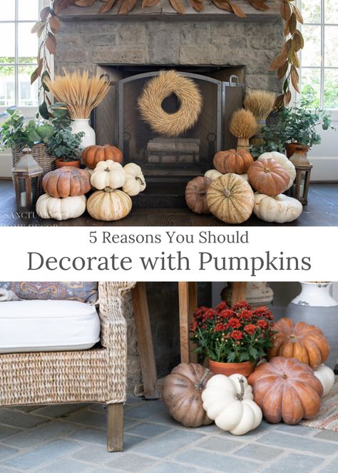 Today I'm showing you how to decorate with fake pumpkins. Learning how to mix your home decor between fake and real is going to really level your home decor aesthetic up a notch. Fall home decor is one of my favorites of the year and I want to show you just how much real and fake pumpkins go together. These pumpkins go over especially well on the porch. Outdoor Porch Decor, Sanctuary Home Decor, Copper Pumpkins, Outdoor Fall Decor Ideas, Sanctuary Home, Fake Pumpkins, Fall Vignettes, Pretty Pumpkins, Artificial Pumpkins