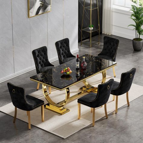 PRICES MAY VARY. 【Rectangle Dining Table Set for 6】 This dining set includes a rectangular dining table and 6 pcs velvet upholstered dining chairs. The spacious set can easily accommodate 6 person, fits well with a variety of decoration styles, making your dinette, kitchen, dining area, living room or conference room more comfortable and pleasant 【Luxury Faux Marble Top】 The modern kitchen table top is made of thickened MDF board with faux black marble texture, which is very sturdy, waterproof, Dining Table Set For 6, Marble Dining Table Set, Faux Marble Dining Table, Marble Dining Table, Marble Dining, Dining Table Set, Faux Marble, Room Table, Table Set