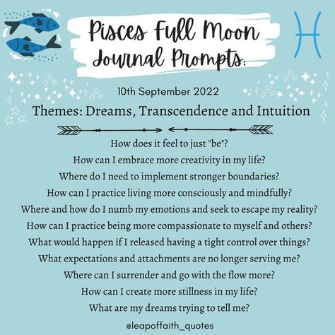 Full Moon Journal Prompts, Moon Journal Prompts, Pisces Journal, Pisces Full Moon, Full Moon In Pisces, Zodiac Journal, Moon Journal, Spiritual Journals, Pisces Moon