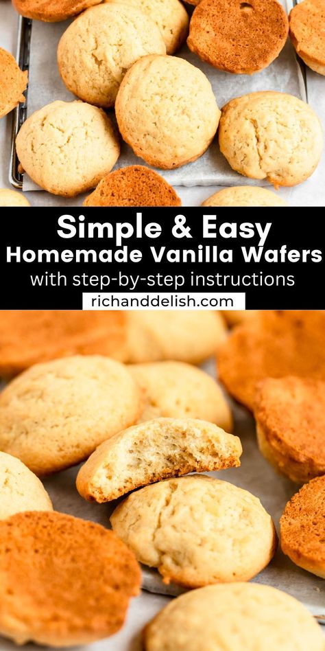 These homemade vanilla wafers are rich and buttery and can be enjoyed on their own or used as a versatile ingredient in various desserts like banana pudding. Homemade Vanilla Wafers Recipe, Homemade Vanilla Wafers, Vanilla Wafer Recipe, Holiday Recipes Christmas Desserts, Simple Chocolate Chip Cookie Recipe, Holiday Recipes Thanksgiving, Vanilla Muffins, Homemade Banana Pudding, Easy Christmas Cookie Recipes