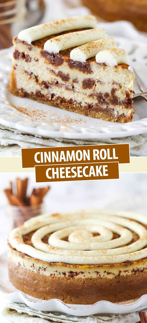 Things To Bake With Cream Cheese, Sweet Tooth Desserts, Cheesecake Factory Cinnabon Recipe Copycat, Cinnamon Honeybun Cheesecake, Fall Desserts Cheesecake, Different Dessert Ideas, Cinnamon Roll Cheesecake With Cream Cheese Icing, Pumpkin Roll Cheesecake, Cinnamon Honey Bun Cheesecake