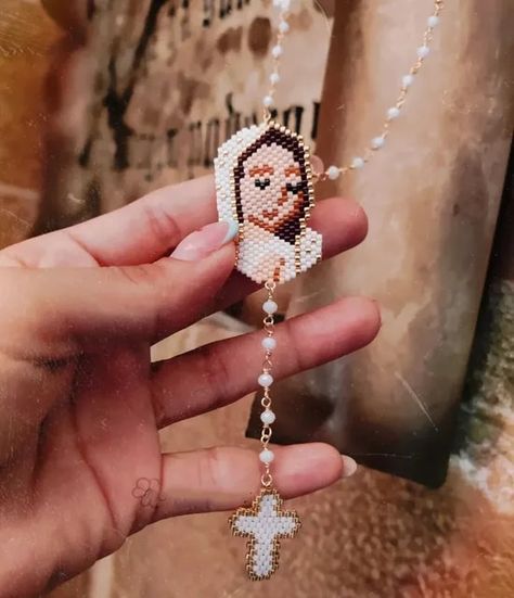 Escapularios Jose virgin mary Miyuki bead necklace - AliExpress Seed Bead Cross, Miyuki Bead Necklace, Bead Cross, Miyuki Bead, Beaded Cross, Cross Patterns, Miyuki Beads, Virgin Mary, Bracelet Necklace