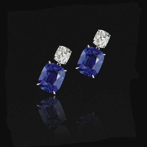 Pair of sapphire and diamond earrings | lot | Sotheby's Sapphire Blue Earrings, Blue Diamond Earrings, Sapphire Jewelry Set, Sapphire Jewellery, Blue Sapphire Earrings, Diamond Tops, Tiaras Jewellery, Sapphire And Diamond Earrings, Princess Jewelry