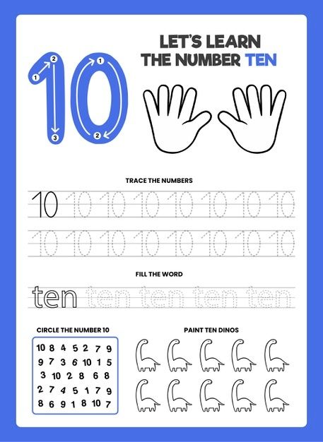 Number 10 Activities, Number 10 Craft, Number 10 Activities For Preschool, Number 10 Worksheet Preschool, Number 10 Worksheet, Finger Counting, Multi Cultural, Worksheets Kindergarten, Free Preschool Printables