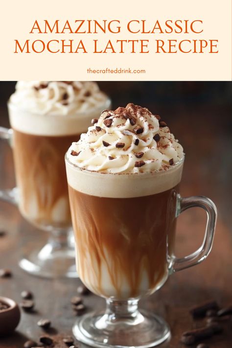 A delicious Classic Mocha Latte recipe featuring rich espresso and creamy chocolate milk. Perfect for coffee lovers wanting to enjoy a cafe-quality drink at home using just one image. Fancy Coffee At Home, Specialty Coffee Recipes, Coffee Drinks Recipes, Coffee With Whipped Cream, Speciality Coffee Recipes, Mocha Latte Recipe, Espresso Drink Recipes, Espresso Drink, Espresso Recipes