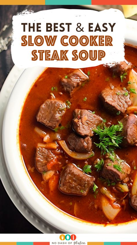 Sirloin Soup Recipe, Slow Cooker Steak Soup With Noodles, Steak Soup Recipes Crock Pots, Crock Pot Steak Soup, Sirloin Steak Soup Recipes, Slow Cooker Steak Soup, Easy Crockpot Steak Recipes, Steak Soup Crockpot, Slow Cooker Beef Soup