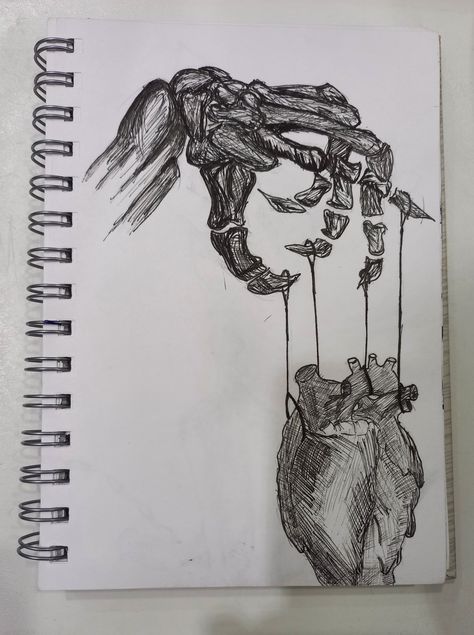 Goth Heart Drawing, Heart Being Ripped Out Drawing, Skeleton Heart Hands Drawing, Grunge Art Reference, Obsessive Love Drawing, Emo Doodles Creepy Cute, Skeleton Art Drawing Sketch, Skeleton Drawing Aesthetic, Torn Drawing