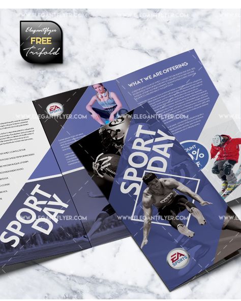 Brochure Design Education, Sport Brochure Design, Sports Brochure, Artistic Swimming, Brochure Psd, Mockup Downloads, Sports Images, Psd Mockup Template, Trifold Brochure