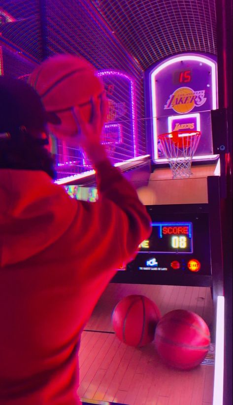 Teenage boy playing basketball at the arcade Arcade Date Aesthetic, Arcade Games Aesthetic, Abc Dates, Sports Valentines, Arcade Date, Basketball Arcade Game, Basketball Arcade, Life Romanticized, Alphabet Dating