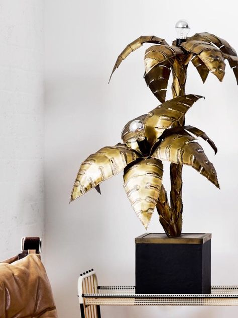 Maison Jansen's Brass Palm Trees - Thou Swell Palm Lamp, Palm Tree Lamp, Eclectic Lamps, Lounge Inspiration, 2 Seat Sofa, Pb Teen, Tree Lamp, Maison Jansen, Danish Style