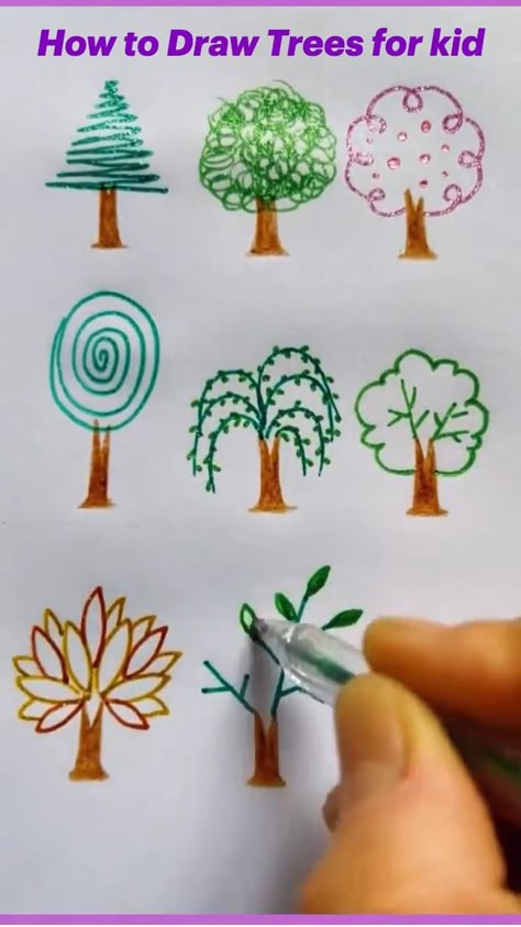 How to Draw Trees for kid in 2022 | Preschool art, Preschool crafts, Easy art for kids Most Beautiful Trees, How To Draw Trees, Draw Trees, Trees Drawing, Hand Art Kids, Art Kits For Kids, Easy Art For Kids, Learning To Draw