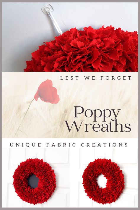 You're looking for a unique poppy wreath? One that will impress your neighbors and guests when hung on your door, with it's uniqueness and elegance? One that will show your respect when you display as a tribute this November?Celebrate, remember and pay respect to all war heroes, all year round, with this one-of-a-kind red fabric poppy wreath. Buddy Poppy Display Ideas, Buddy Poppy, Patriotic Door Decorations, Remembrance Day Activities, Poppy Wreath, Remembrance Sunday, Fabric Wreath, Fabric Wall Hanging