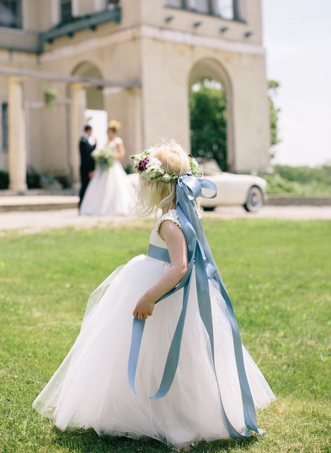 French blue shade mixed with fluffy ivory tulle makes this flower girl look ethereal #flowergirl Flower Girl Dresses Light Blue, Flower Girls Ideas, Flower Girl Ideas, Blue Flower Girl Dress, Wedding Miscellaneous, Sky Blue Weddings, Blue Flower Girl, Blue And Blush Wedding, Blue Wedding Rings