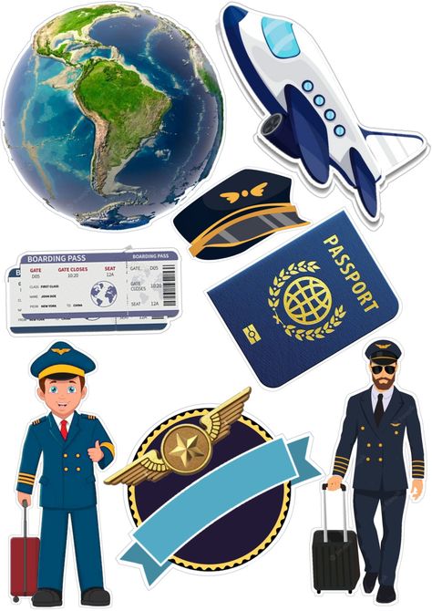 Pilot Theme Cake Topper Printable, Pilot Cake Topper Printable, Airplane Sticker, Plane Pilot, Airplane Cake, Airplane Crafts, Travel Cake, Kitty Party Games, Pre Writing Activities