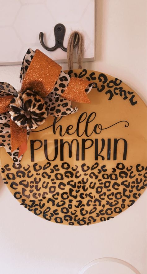 Cheetah and leopard door decor Leopard Fall Decor, Cross Wreath Diy, Stencil Wood, Cross Wreath, Pumpkin Door, Wood Pumpkins, Hello Pumpkin, Wreath Diy, Candy Bowl