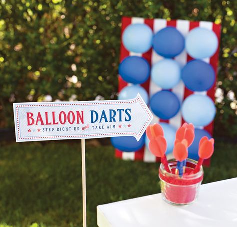 Balloon Dart Board  The noise and mess may be a little bit of a turnoff, but this is a great idea for a backyard game, especially on holidays like the 4th of July. Pick balloons that match the colors of your party or go crazy with whatever kind you want. Just make sure to watch the kids carefully if the darts are really sharp. County Fair Games, Balloon Darts, 4th Of July Games, July 4th Party, Patriotic Diy, 4th Of July Party Ideas, Fourth Of July Party, 4th Of July Ideas, Fair Games