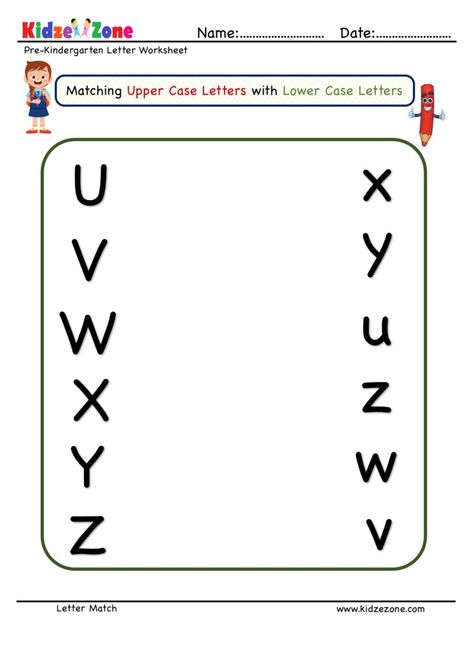 Preschool Letter Matching, Letter Matching Preschool, Letter Matching Worksheet, Letter Worksheets Kindergarten, Kindergarten Pictures, Preschool Letter, Letter Worksheets, Teaching Letters, Letter Matching