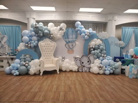 Baby shower Elephant Decorations Party, Elephant Baby Shower Theme Decorations, Elephant Boy Baby Shower Theme, Blue Theme Baby Shower Ideas, Baby Boy Elephant Shower Ideas, Boy Elephant Baby Shower Ideas, Blue Elephant Baby Shower Ideas, Baby Blue Baby Shower Ideas Boys, Baby Shower Ideas Elephant Theme