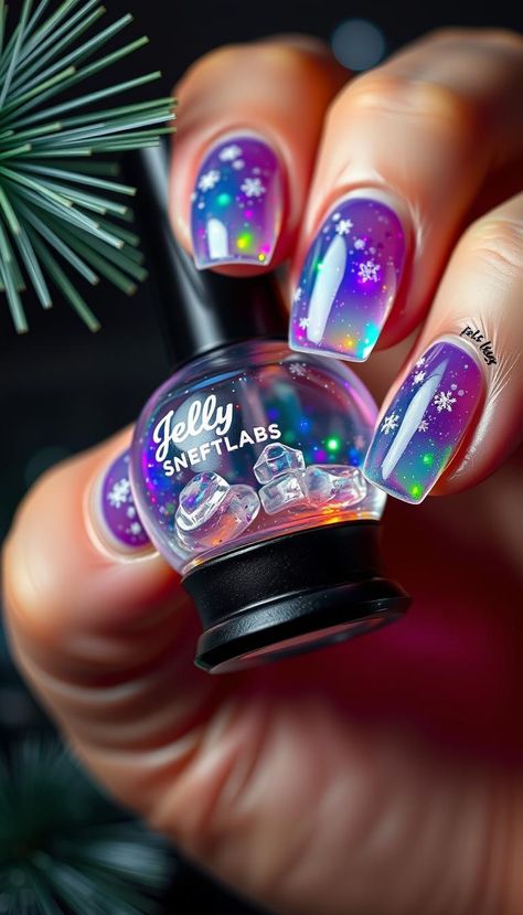 Paint winter scenes and add glitter for a snowglobe effect. #SnowglobeNails #WinterNails Snow Globe Nail Art, Snow Globe Nails, Nail Arts, Snow Globe, Winter Scenes, Winter Nails, Snow Globes, Jelly, Globe