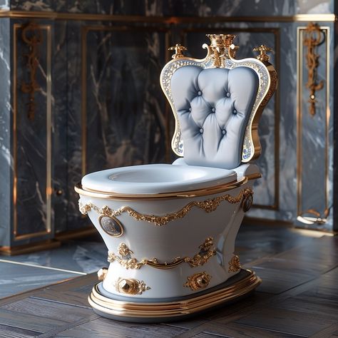 Experience royal comfort with our Throne-Inspired Toilet, a luxurious and elegant addition to your bathroom. Designed to evoke the grandeur of a majestic throne, this toilet features intricate detailing and high-quality materials that exude sophistication. The ergonomic seat ensures optimal comfort, while modern flushing technology guarantees efficiency and water conservation. Perfect for those who seek a blend of opulence and practicality, this throne-inspired toilet transforms an everyday n... Unusual Toilets, Crazy Bathroom, Crazy Bathrooms, Royal Bathroom, Bathroom Furnishings, Bathroom Stuff, Fantasy Decor, Water Closet, Water Conservation