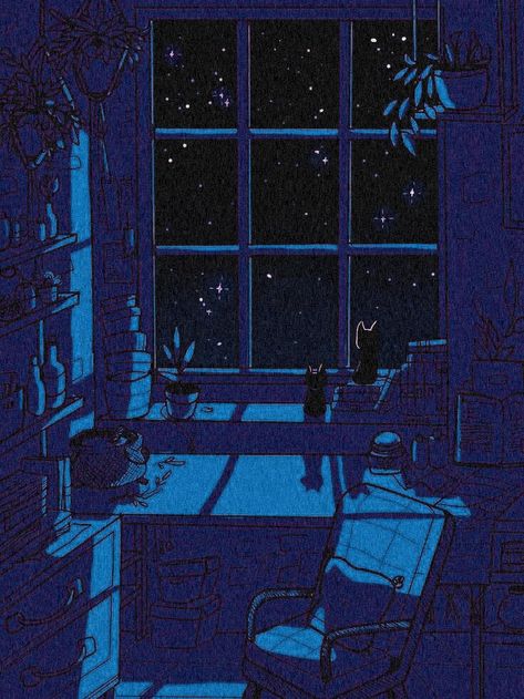 Night Aesthetic Illustration, Room At Night Illustration, Night Window Illustration, Night Background Drawing, Night Room Illustration, Night City Illustration, Living Room At Night, Night Bedroom, Room At Night