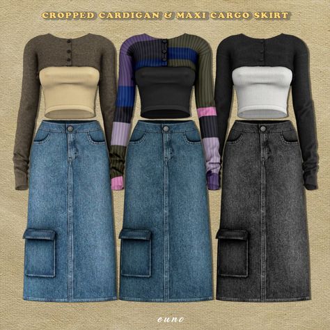 Jean Skirt Sims 4 Cc, Sims 4 Cc Cargo Skirt, Sims 4 Cargo Skirt, Sims 4 Cc 2023, Euno Sims, Maxi Cargo Skirt, Long Skirt Jeans, Sims 4 Cc Patreon, Cc Patreon