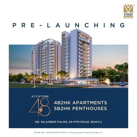 Are you searching for 4B2HK apartments or 5B2HK penthouses in Bhayli, Vadodara? You are in the right place. The Keystone 48 was designed and developed by the Vihav Group for spacious flats and penthouses. Make an appointment to visit the Keystone 48 property as early as possible to learn more. Real Estate Banner, Hotel Ads, Property Ad, Real Estate Design, Real Estate Advertising, Real Estate Marketing Design, Estate Design, Logo Design Tutorial, Real Estate Ads