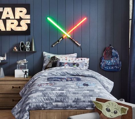 Star Wars Bedding & Room Decor for Kids | Pottery Barn Kids Star Wars Room Boys, Star Wars Bedroom Boys, Star Wars Boys Bedroom, Star Wars Kids Bedroom, Star Wars Comforter, Pottery Barn Kids Bedrooms, Star Wars Baby Room, Star Wars Kids Room, Star Wars Boys Room