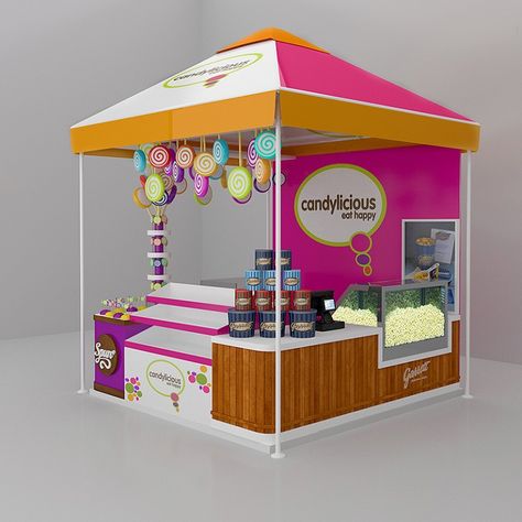 fancy Lollipop display booth popcorn kiosk used in Dubai shopping center Candy Stall Ideas, Popcorn Shop Ideas, Popcorn Shop Design, Snack Shop Ideas, Popcorn Display Ideas, Candy Kiosk Design, Booth Design Ideas, Candy Booth, Food Booth