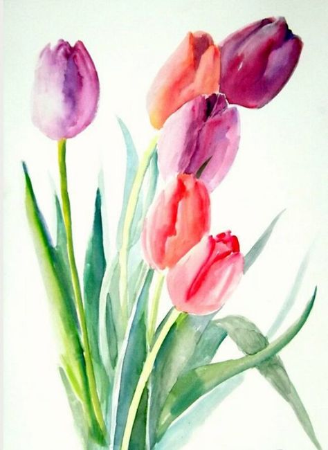 Flowers Paintings, Tulip Painting, Watercolor Tulips, Watercolor Paintings Easy, Purple Tulips, Watercolor Flower Art, 수채화 그림, Watercolor Flowers Paintings, Easy Watercolor