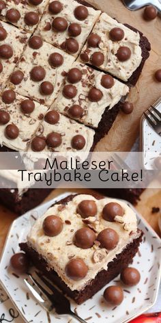 Baking Traybakes, Malteser Tray Bake, Malteser Cupcakes, Traybake Recipes, Chocolate Traybake, Traybake Cake, Malteser Cake, Janes Patisserie, Tray Bake Recipes