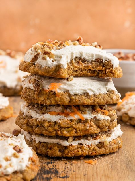 You will love these soft, chewy, & moist Vegan Carrot Cake Cookies topped with the best dairy-free cream cheese frosting! These easy vegan carrot cookies are better than Crumbl & make the perfect dairy-free & eggless dessert for Easter or any Spring gathering! #carrotcakecookies Dairy Free Cream Cheese Frosting, Vegan Easter Recipes, Vegan Cream Cheese Frosting, Vegan Carrot Cake, Carrot Cookies, Vegan Easter, Carrot Cake Cookies, Leches Cake, Eggless Desserts