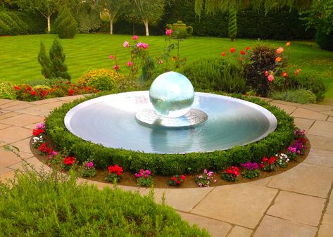 Indoor Atrium, Sphere Water Feature, Sphere Fountain, Landscaping Elements, Water Feature Ideas, Architecture College, Balloon Store, Landscaping With Fountains, Patio Fountain