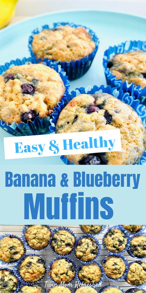 Toddler Muffins, Healthy Banana Muffins, Healthy Blueberry Muffins, Banana Blueberry Muffins, Easy Baby Food Recipes, Berry Muffins, Healthy Blueberry, Healthy Toddler Meals, Muffin Recipes Blueberry