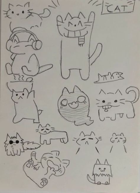 Kitty Doodles, Morning Doodles, Doodle Sheet, Elephant Doodle, Doodles Aesthetic, Cat Doodles, Silly Doodles, Classical Paintings, Doodle Art Letters