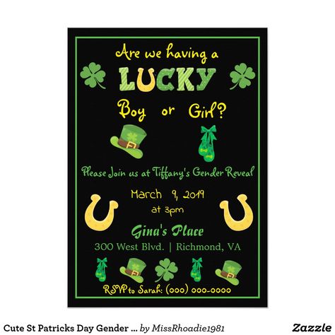 St Patricks Theme, Trendy Invitations, Gender Reveal Party Theme, Gender Reveal Ideas, Gender Reveal Invitations, Personalized Gifts For Men, Reveal Ideas, Create Your Own Invitations, St Pattys