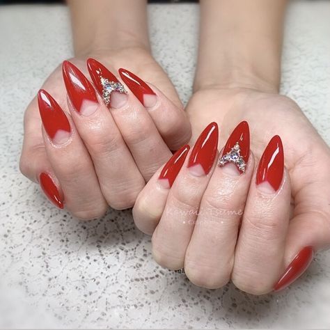 Half Moon Gel Nails, Red Moon Nails, Red Moon Nails Design, Red Half Moon Nails, 1940s Nails, Dark Red Half Moon Nails, Half Moon Nails Vintage Red, Vintage Half Moon Nails, Red Moon In Venus Nails