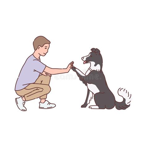 Dog Training Illustration, Dog And Human Illustration, Man With Dog Drawing, Person With Dog Drawing Reference, Man And Dog Drawing, Dog And Human Drawing, Paw Sketch, Dog Paw Drawing, Paw Drawing