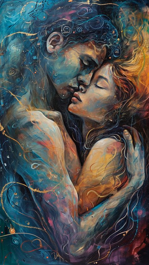 A heavenly image of the Divine Masculine tenderly cradling his Divine Feminine; their sublime, spectral bodies pulsating with celestial hues. Their radiant hearts meld into one, symbolizing their Twin Flame Union. Twin Flame Art, Divine Masculine, Romantic Paintings, Flame Art, Twin Flame Love, Romance Art, Twin Flames, Painting Inspo, Future Bride