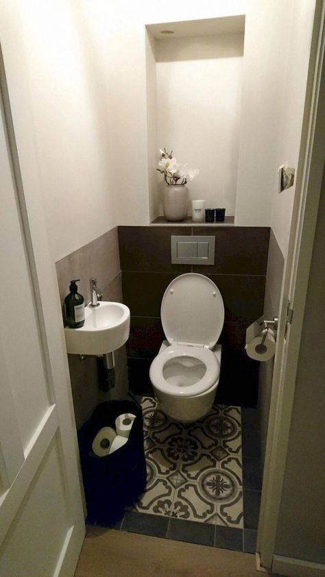 Small Toilet Design, Toilet Closet, Space Saving Toilet, Makeover Kamar Mandi, Small Downstairs Toilet, Bathroom Under Stairs, Small Toilet Room, Toilet Sink, Downstairs Toilet