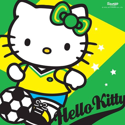 World Cup Hello Kitty Hello Kitty Around The World, Brazil Hello Kitty, Hello Kitty Honduras Flag, Hello Kitty Race Car Wallpaper, Hello Kitty Holding Flag, Hello Kitty Soccer, Hello Kitty Football, Latina Art, Hello Sanrio